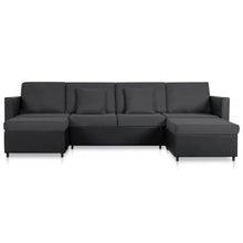 Carica l'immagine nel visualizzatore di Gallery, Pull-Out Sofa Bed - 4-Seater Black Artificial Leather | Top-Rated Comfort & Style
