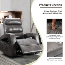 Lade das Bild in den Galerie-Viewer, Power Motion Recliner With Usb Charge Port And Two Cup Holders -pu Leather Lounge Chair For Living Room grey