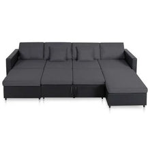 Carica l&#39;immagine nel visualizzatore di Gallery, Pull-Out Sofa Bed - 4-Seater Black Artificial Leather | Top-Rated Comfort &amp; Style
