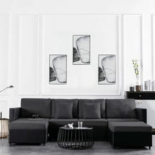 Carica l&#39;immagine nel visualizzatore di Gallery, Pull-Out Sofa Bed - 4-Seater Black Artificial Leather | Top-Rated Comfort &amp; Style
