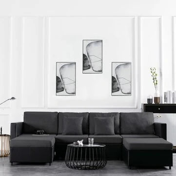 Pull-Out Sofa Bed - 4-Seater Black Artificial Leather | Top-Rated Comfort & Style