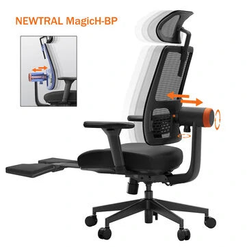Newtral MagicH-BP Ergonomic Chair - Auto-Following Lumbar Support, 4D Armrests, Adjustable Height & Depth, Reclines 96°-136°
