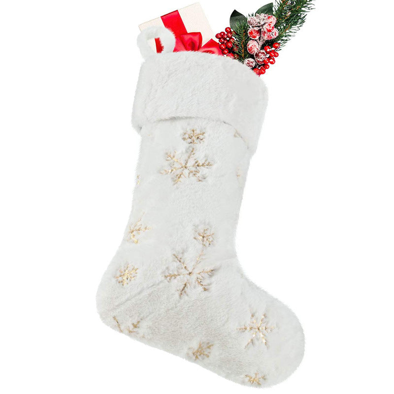 Plush Embroidered Christmas  Stockings With Snowflake Pattern For Christmas Decorations gold