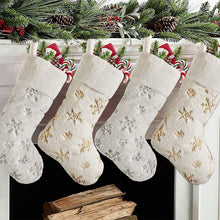 Load image into Gallery viewer, Plush Embroidered Christmas  Stockings With Snowflake Pattern For Christmas Decorations gold
