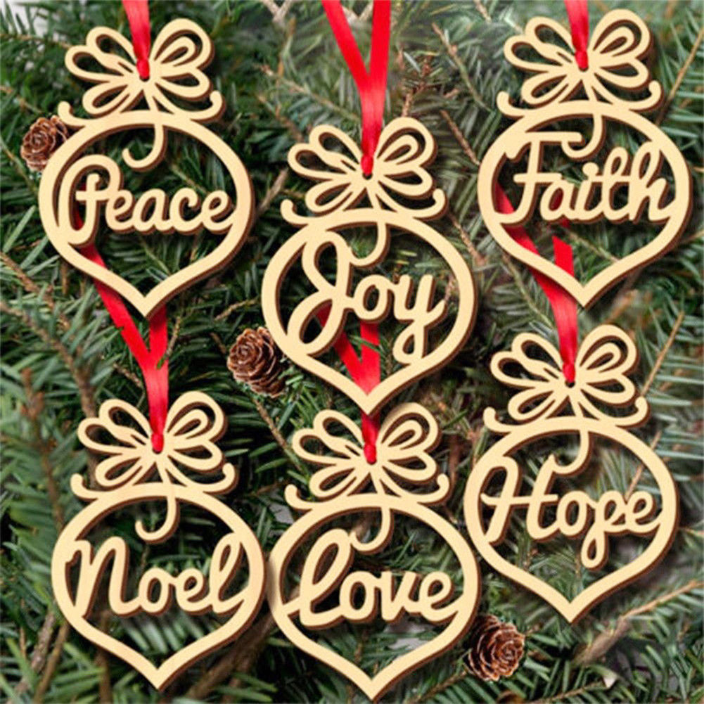 6pcs Wooden Hollow Small  Pendants Christmas Ornaments Tree Hanging Pendant Christmas Decoration As shown