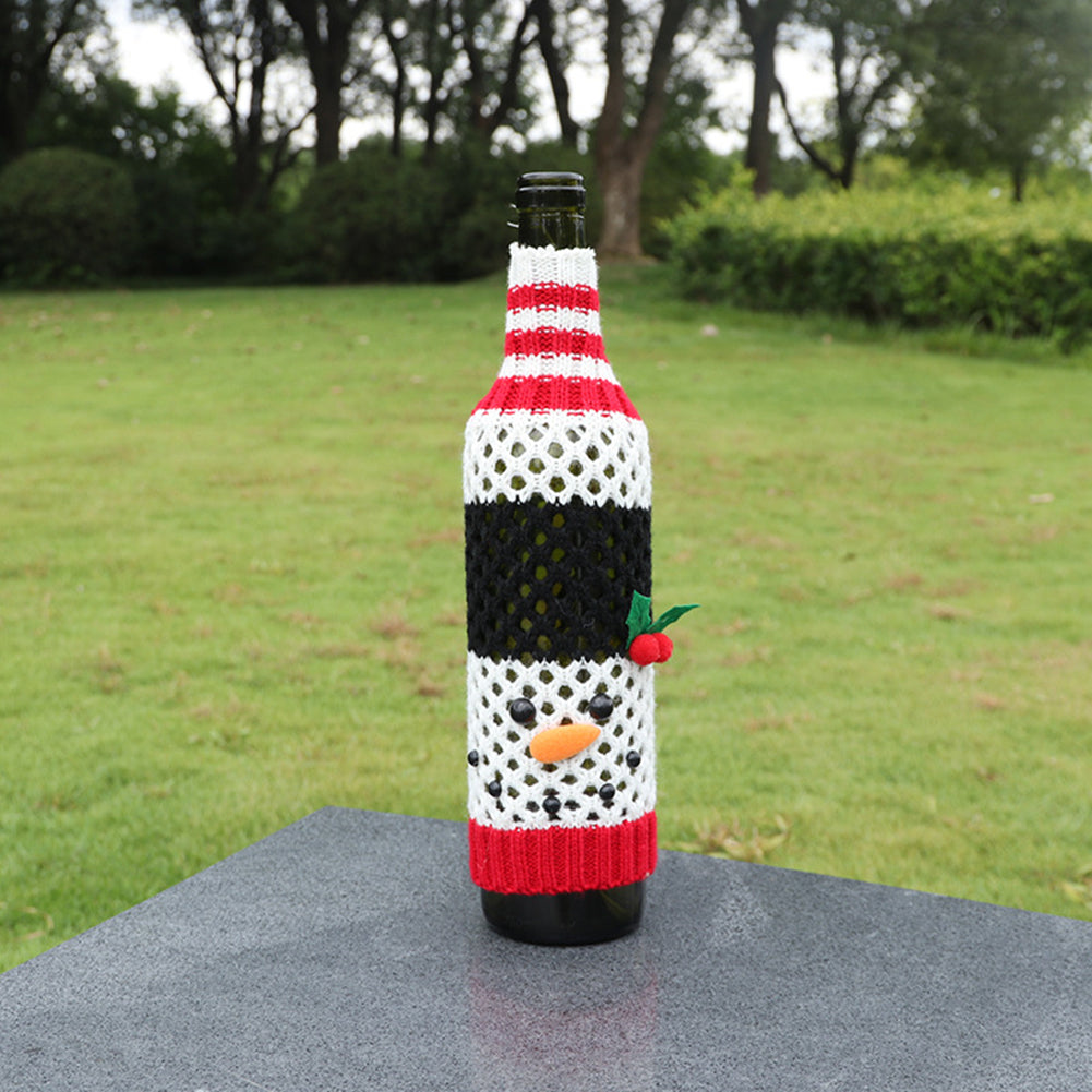 Christmas  Element  Bottle  Cover  Cup  Sleeve Santa Claus Snowman Cartoon Christmas Table Decorations Grid wine cover snowman