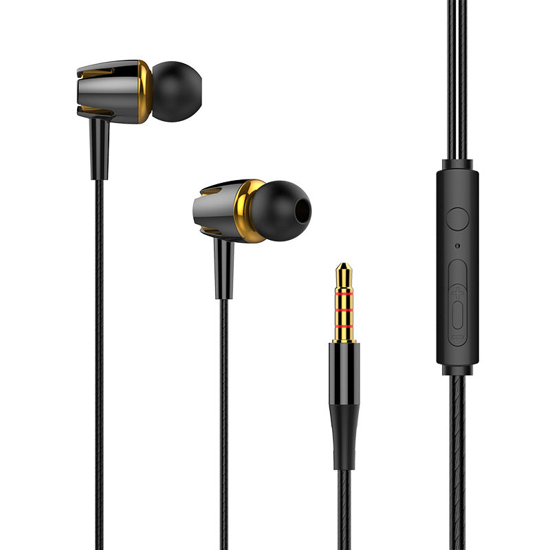 Earphone Luminous Subwoofer In-ear Wired Gaming Headset With Microphone Black gold