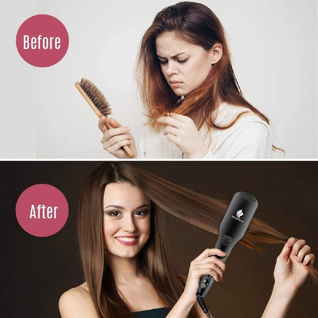 Enhanced Hair Straightener Brush by MiroPure, 2-in-1 Ionic Straightening Brush with Anti-Scald Feature, Auto Temperature Lock & Auto-Off Function (Black)       32*8*7