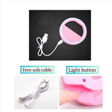 Charger l&#39;image dans la galerie, Rechargeable Selfie  Ring  Light Mini Portable 28 Led Adjustable Level Brightness Phone Camera Light Clip Pink
