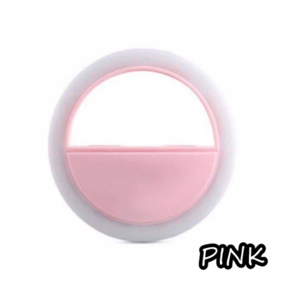 Rechargeable Selfie  Ring  Light Mini Portable 28 Led Adjustable Level Brightness Phone Camera Light Clip Pink