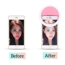 Charger l&#39;image dans la galerie, Rechargeable Selfie  Ring  Light Mini Portable 28 Led Adjustable Level Brightness Phone Camera Light Clip Pink
