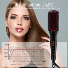 Charger l&#39;image dans la galerie, Enhanced Hair Straightener Brush by MiroPure, 2-in-1 Ionic Straightening Brush with Anti-Scald Feature, Auto Temperature Lock &amp; Auto-Off Function (Black)       32*8*7
