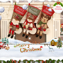 Charger l&#39;image dans la galerie, Linen Cloth Christmas Stockings With Santa Claus Snowman Reindeer Pattern For Christmas Decorations W516 Santa Claus Long Feet Christmas Stocking
