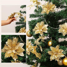 Load image into Gallery viewer, 14cm Gold  Powder  Flower Lifelike Artificial Three-layer Flower Christmas Decorations 4#Red Gold
