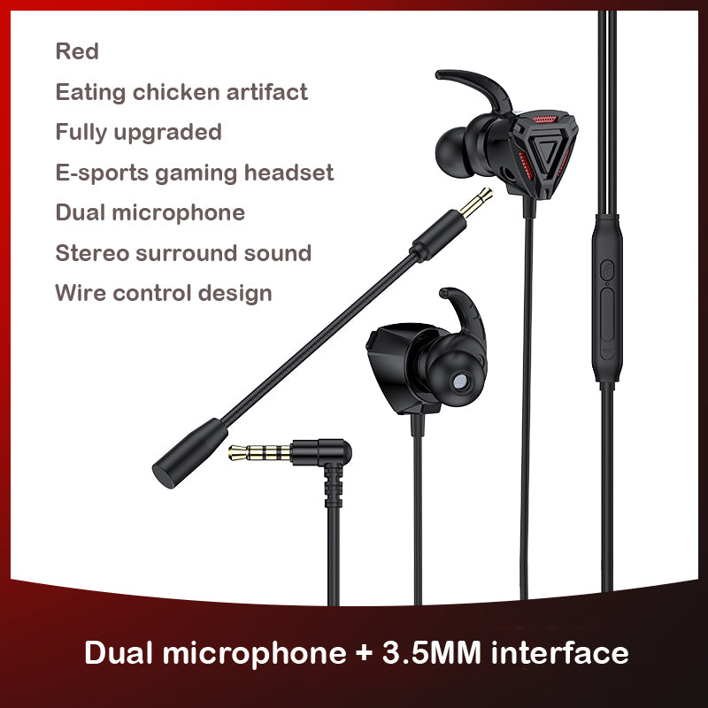 Gaming  Headset Pluggable In-ear Mobile Computer Wired Headset (with Microphone) Black red