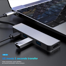 Charger l&#39;image dans la galerie, Adapter Type-c To Hdmi-compatible 5-in-1 Multi-port Docking Station 4k Usb 3.0 Silver
