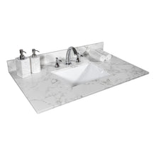 Carica l&#39;immagine nel visualizzatore di Gallery, Montary 31Inch Bathroom Vanity Top Stone Carrara White New Style Tops With Rectangle Undermount Ceramic Sink  And Back Splash With 3 Faucet Hole  For Bathrom Cabinet
