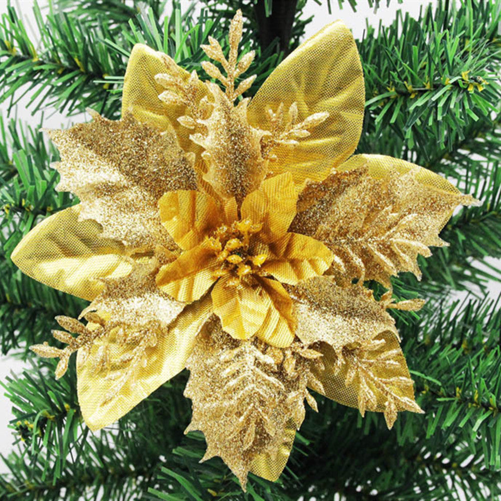 14cm Gold  Powder  Flower Lifelike Artificial Three-layer Flower Christmas Decorations 5#Gold