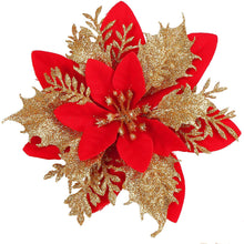 Load image into Gallery viewer, 14cm Gold  Powder  Flower Lifelike Artificial Three-layer Flower Christmas Decorations 4#Red Gold
