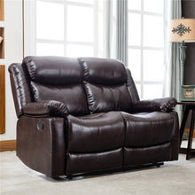 Load image into Gallery viewer, Pu Leather Reclining Living Room Sofa Set Recliner Loveseat Two-seat Sofa Brown
