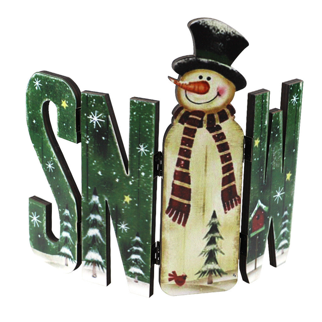 Wooden  Christmas  Ornaments, 1 Set, Creative Crafts Snowman Letter Old Man Classic Elements Home Decoration JM01449