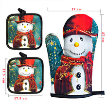 Cargar imagen en el visor de la galería, 2 Pcs/set Baking  Anti-hot  Gloves  Pad  Set Merry Christmas Pattern Oven Dining Bbq Kitchen Mat Snowman in christmas hat
