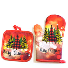 Cargar imagen en el visor de la galería, 2 Pcs/set Baking  Anti-hot  Gloves  Pad  Set Merry Christmas Pattern Oven Dining Bbq Kitchen Mat Snowman in christmas hat
