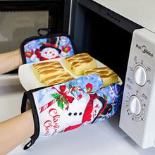 Cargar imagen en el visor de la galería, 2 Pcs/set Baking  Anti-hot  Gloves  Pad  Set Merry Christmas Pattern Oven Dining Bbq Kitchen Mat Snowman in christmas hat
