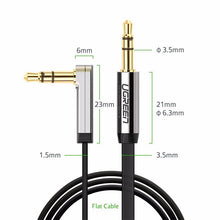Load image into Gallery viewer, UGREEN Dual 3.5mm Jack Audio Cable, Standard and 90-Degree Flat Jacks, Metal housing, Ultra Slim and Flat Cable (1.6 Ft, Black and Silver) 16.0*9.50*2.00
