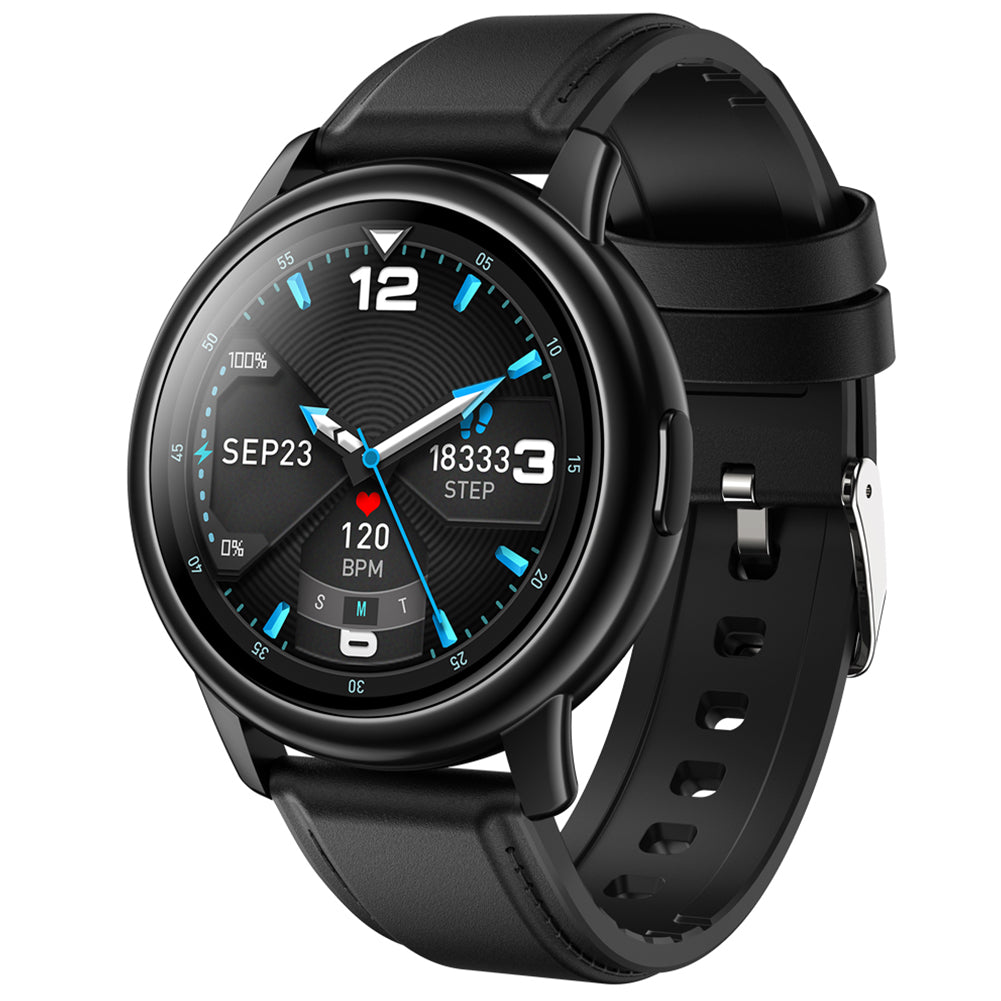 Original LEMFO Lf28 Smartwatch Ip68 Waterproof Heart Rate Monitor Sport Smart Watch 30 Days Standby Black dial black leather belt