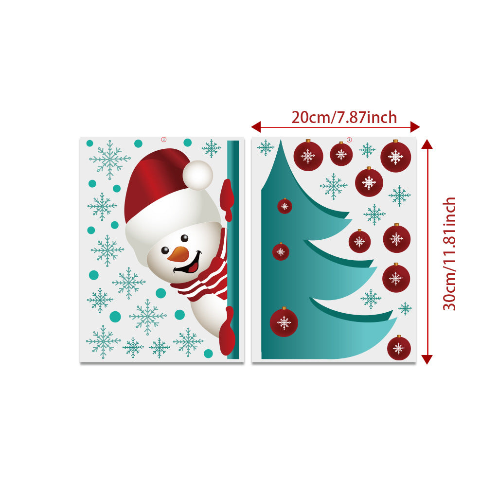 2 Pcs/set Christmas  Wall  Stickers Snowman Christmas Tree Snowflake Removable Stickers 40G 20x30cmX2 set