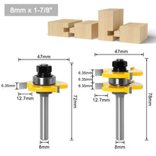 Carica l&#39;immagine nel visualizzatore di Gallery, 2 pc 8mm Shank high quality Tongue &amp; Groove Joint Assembly Router Bit Set 3/4&quot; Stock Wood Cutting Tool - RCT
