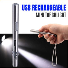 Cargar imagen en el visor de la galería, Portable Mini  Flashlight Stainless Steel Usb Rechargeable Pen Flashlight Lamp For Doctor Outdoor Activity 858 white box [white light]
