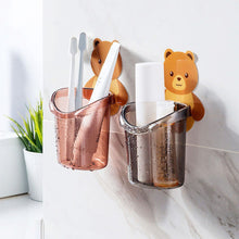 Load image into Gallery viewer, Bear  Storage  Cup Wall Mount Toothbrush Toothpaste Cup Holder Case Bathroom Accessories Grey
