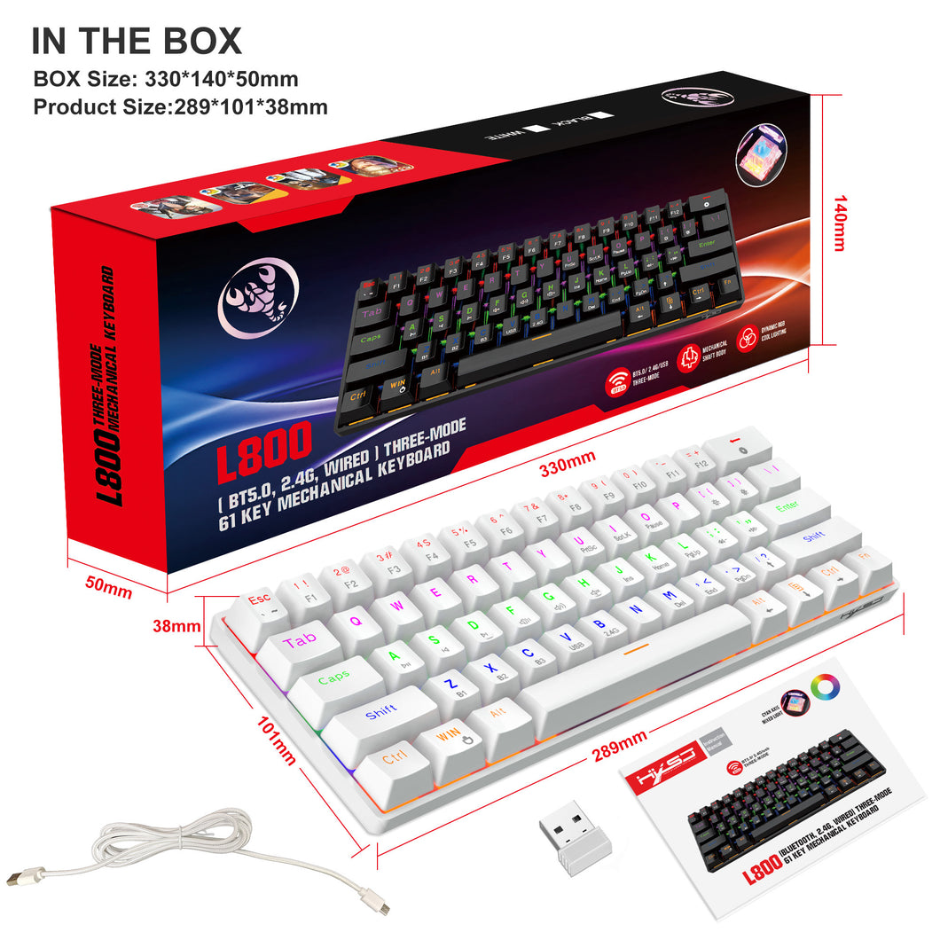 61-key 3-mode RGB Wireless Bluetooth-compatible Mechanical  Keyboard Green Axis Built-in 2200ma Gaming Keyboard White