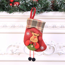 Load image into Gallery viewer, Cloth Christmas  Stockings With Santa Claus Snowman Reindeer Pattern For Christmas Decorations C707 small plaid Edge bear
