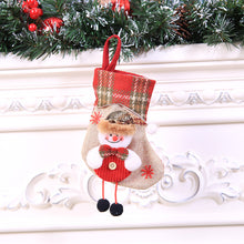 Lade das Bild in den Galerie-Viewer, Cloth Christmas  Stockings With Santa Claus Snowman Reindeer Pattern For Christmas Decorations C707 small plaid Edge bear
