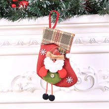 Load image into Gallery viewer, Cloth Christmas  Stockings With Santa Claus Snowman Reindeer Pattern For Christmas Decorations C707 small plaid Edge bear
