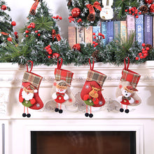 Load image into Gallery viewer, Cloth Christmas  Stockings With Santa Claus Snowman Reindeer Pattern For Christmas Decorations C707 small plaid Edge bear
