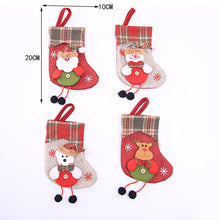 Load image into Gallery viewer, Cloth Christmas  Stockings With Santa Claus Snowman Reindeer Pattern For Christmas Decorations C707 small plaid Edge bear
