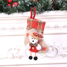 Lade das Bild in den Galerie-Viewer, Cloth Christmas  Stockings With Santa Claus Snowman Reindeer Pattern For Christmas Decorations C707 small plaid Edge bear
