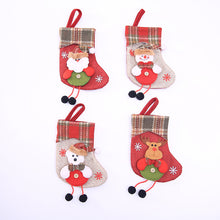 Load image into Gallery viewer, Cloth Christmas  Stockings With Santa Claus Snowman Reindeer Pattern For Christmas Decorations C707 small plaid Edge bear
