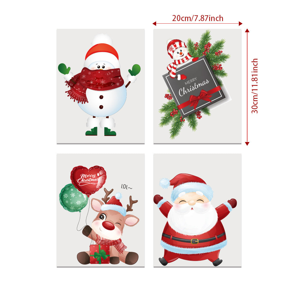 4 Pcs/set Wall  Stickers Cute Little Elk Snowman Christmas Stickers Removable Stickers 80G AFG8333 20x30cmX 4 sheets set