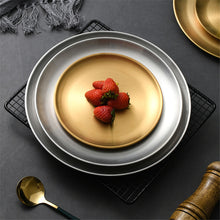 Load image into Gallery viewer, 304 Stainless Steel Dinner Food  Plates Round Thicken Cake Fruit Tray Kitchen Dishes Tools 304 Brushed_17m
