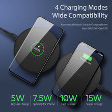 Load image into Gallery viewer, 15w Smart Wireless Charger Thin Round Desktop Smart Charger  Pad For Iphone Earphone black
