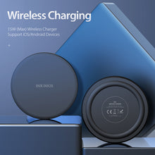 Load image into Gallery viewer, 15w Smart Wireless Charger Thin Round Desktop Smart Charger  Pad For Iphone Earphone black
