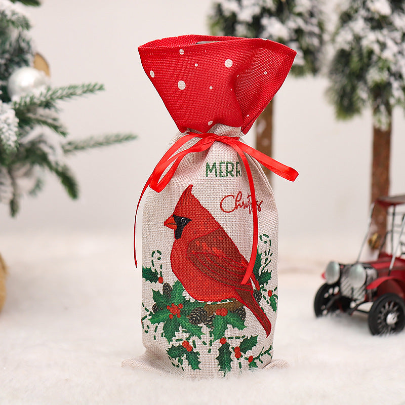 Christmas Wine Bottle Cover Creative Printing Bird Sleigh Table Decoration Props B628 bird pattern wine cover