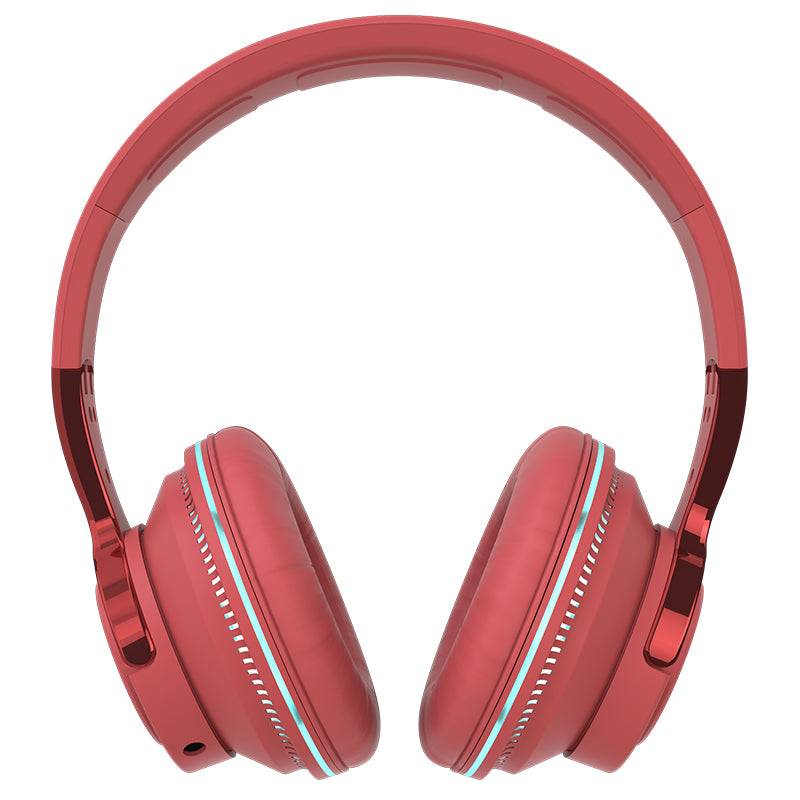 Bluetooth-compatible Headset RGB Bass Stereo Retractable Folding Design Wireless Headset Red