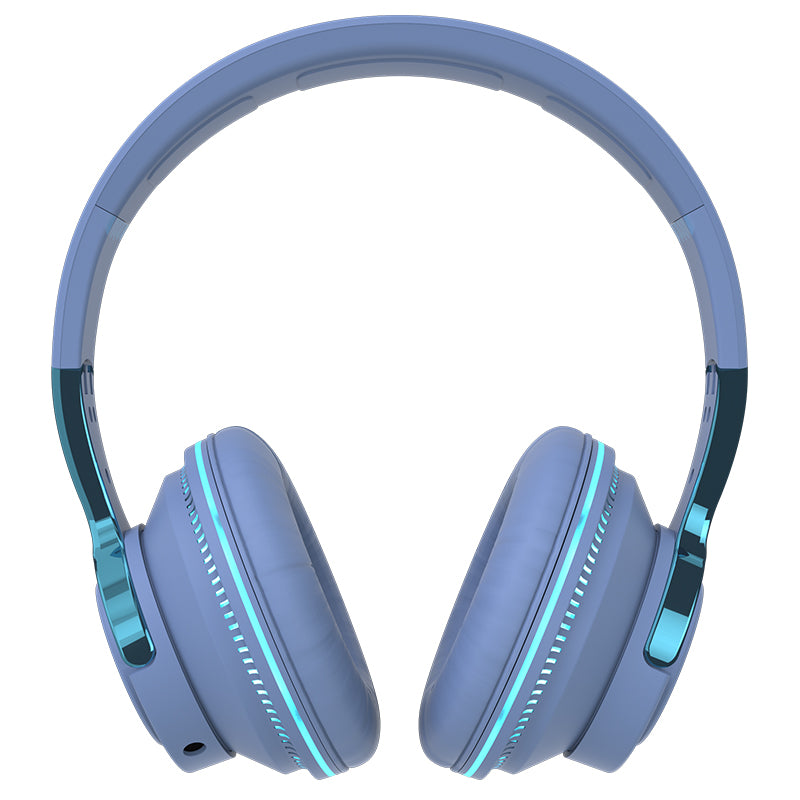 Bluetooth-compatible Headset RGB Bass Stereo Retractable Folding Design Wireless Headset Blue