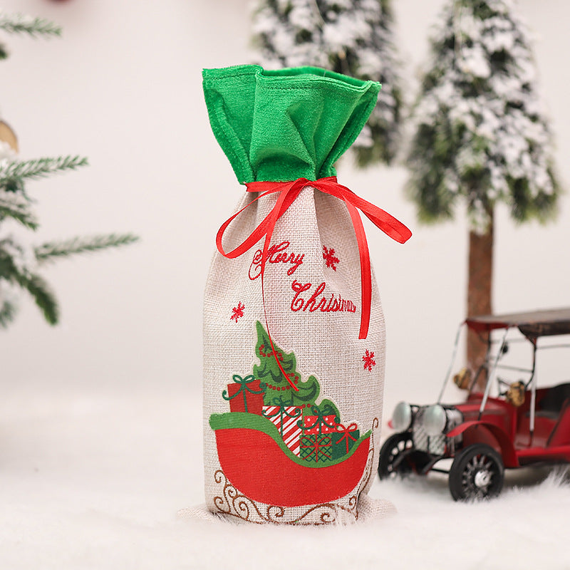 Christmas Wine Bottle Cover Creative Printing Bird Sleigh Table Decoration Props B627 sleigh pattern wine cover